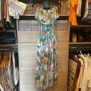 Japna strapless bold, colorful abstract maxi dress